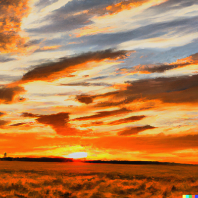 DALL·E 2023-04-20 09.21.45 - a realist painting of a beautiful orange sunset over a wheat fiel...png