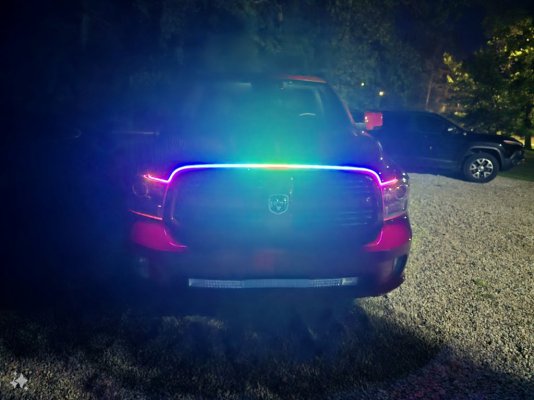 ram truck front ledstrip and light bar at night installed.jpg