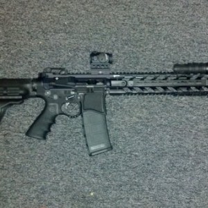 new favorite. 
11.5" DD chf barrel, 12" fortis rev, seekins billet lower, vltor modular upper, aimpoint micro on arms mount, rainier ultra match boro