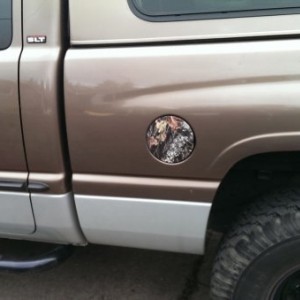Mossy Oak Break Up Camoing my truck, figured I'd take some emblem pieces and put it on my gas lid, looks awesome. Had to use a couple pieces but you c