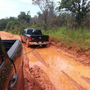 Got stuck in the mud, there was a 2ft tall rock in front of the pass tire.