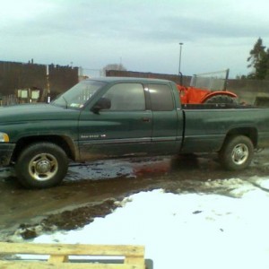 I learned how to bando and paint on this truck , i droped the tractor bucket on the driver side of the bed !!