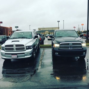 susie and trixie. old truck with new truck