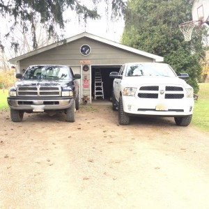 MY Ram next to My Fathers 2001 Ram 2500 Stock.