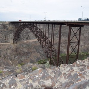 Snake River Gorge. Base Jumper hung up just below center of arch. Rescue teams in action. Only hurt pride.