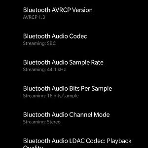 Developer options Bluetooth settings