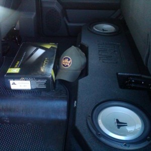 2 JL Audio W-1's in an Atrend Vehicle Specific enclosure. Yes, this box is covered in the same material that is used for spray in bedliners.