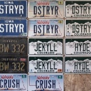 DSTRYR, since 1986.  

Blue plates, first DSTRYR plates on the planet. 
In Colorado, JEKYLL on my 69 GTO Judge, HYDE on my 6bbl Road Runner.  I've