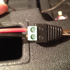 Connect hot and ground wires to a 2.1mm x 5.5mm male adapter