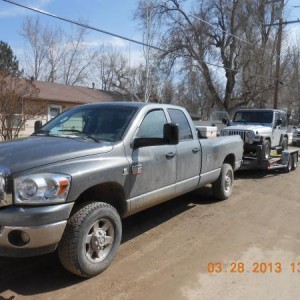 My '08 CTD pulling moms '05 Wrangler Sport with dads '12 1500 QCSB in the background