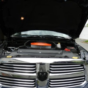 Full view of the front of the truck with plasti-dipped badge and VR installed.