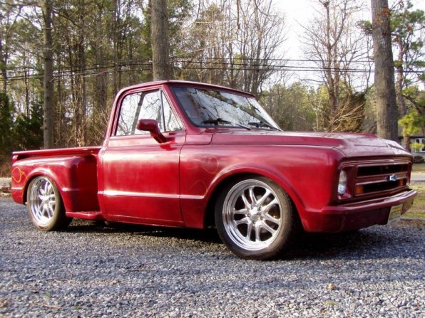 1967 Chevy C-10, Stepside, 350cid/Munice M21 4-speed, nitrogen tank fills fast bags on 4 corners, Toyo 255/45X20s on American Eagle 221 20X8s, shaved