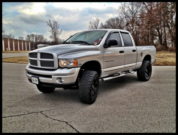2004 Ram 1500 
6" Fabtech suspension lift 
35' toyo open country tires
20" Monster KMC rims
Flowmaster super 44 dual out back
Superchips tuner, f
