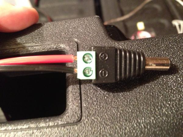 Connect hot and ground wires to a 2.1mm x 5.5mm male adapter