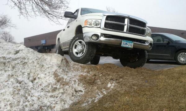 Cummins with 285/70R17 BFG All Terrains on stock 17" steelies for winter