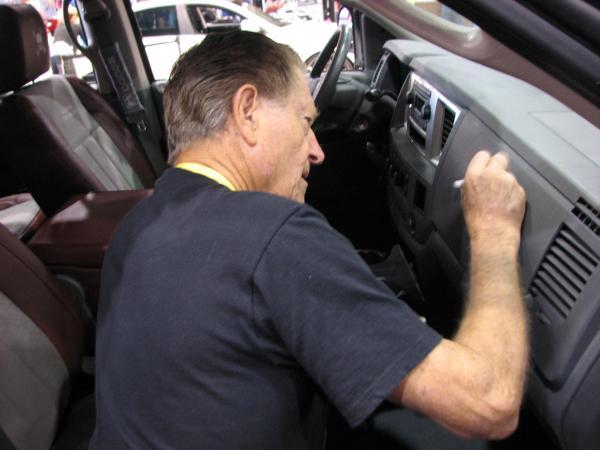 Gene Winfield of Winfield Hot Rods signing our dash