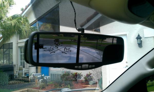 my rear view mirror/back up camera. if you look closely, to the left of it there is a screen the will shine through the mirror to provide a back up ca