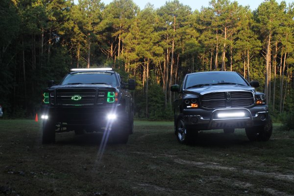 The Chevrolet on the left has an 8" Superlift and 35's mud grapplers next to my truck that has a 4" and 32's.