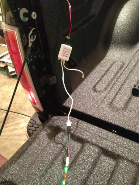 The control box plugs into the LED strip and also,has an IR eye for the remote