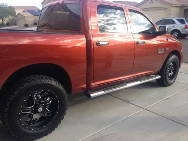 The new wheels and tires. BF Goodrich AT KO 275/65/20 with American Outlaw 20's by 9.5